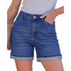 image:imageGRAPENT Jean Shorts for Women High Waisted Mid Thigh Cuffed Hem 5 Inch Inseam Stretchy Denim Shorts Summer Casual JortsClassic Blue