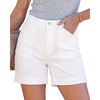 image:imageGRAPENT Jean Shorts for Women High Waisted Mid Thigh Cuffed Hem 5 Inch Inseam Stretchy Denim Shorts Summer Casual JortsCream White