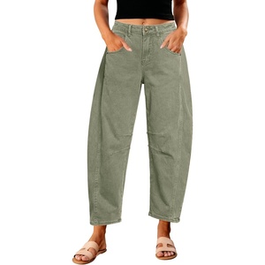 image:imageGRAPENT Barrel Jeans for Women Trendy High Waisted Wide Leg Baggy Cropped Relax Fit Stretch Denim Trouser Ankle PantsDusty Olive