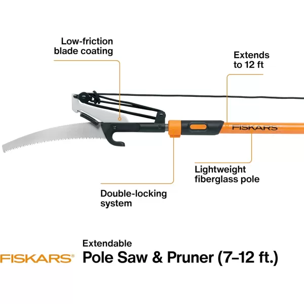 Fiskars 2in1 Extendable Tree Pruner and Pole Saw Extends to 12 feet with 12Inch DoubleGrind Saw and Double Locking SystemPole Saw  Pruner