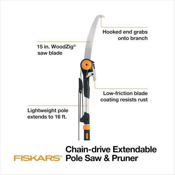 Fiskars 2in1 Extendable Tree Pruner and Pole Saw Extends to 12 feet with 12Inch DoubleGrind Saw and Double Locking SystemPole Saw  Pruner