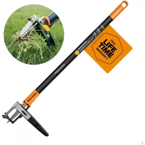 Fiskars 4Claw Stand Up Weed Puller Tool Gardening Hand Weeding Tool with 39quot Long Ergonomic Handle with EasyEject Mechanism3Claw