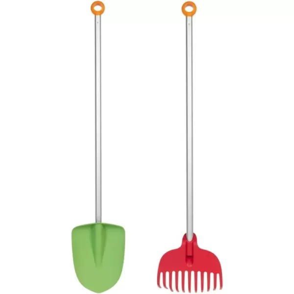 Fiskars Kids Essential Landscaping Set  Leaf Rake and Garden Shovel  Kids Gardening Set  2 PieceRedGreenLandscaping Set