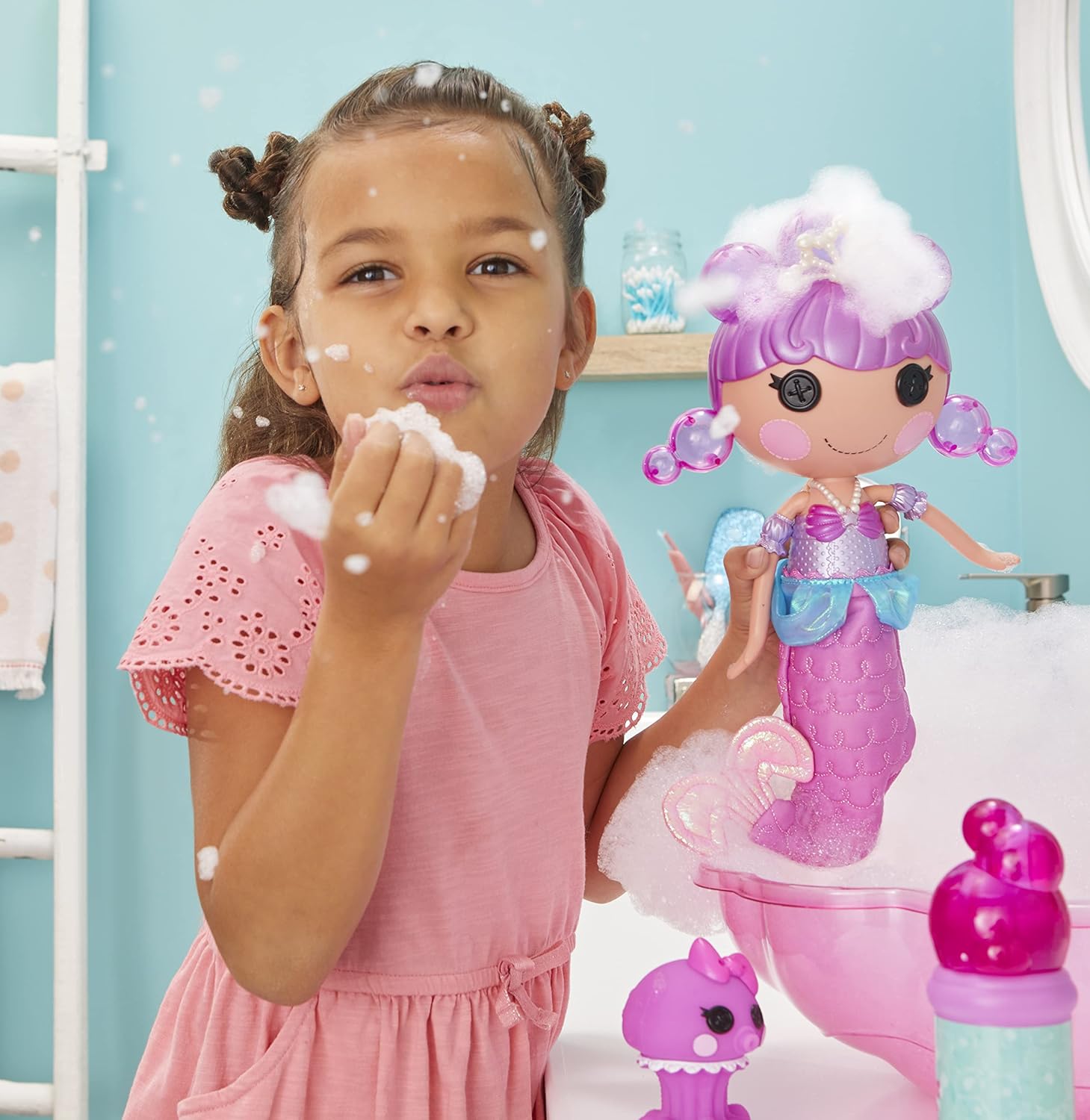 Lalaloopsy Bubbly Mermaid Doll Laguna Sea Splash ampamp Pet Octopus Dolls Hair Makes Bubbles ampamp Pet Squirts Water Shell tub Bubbles Solution ampamp Reusable Packaging Playhouse for Ages 3103 578963