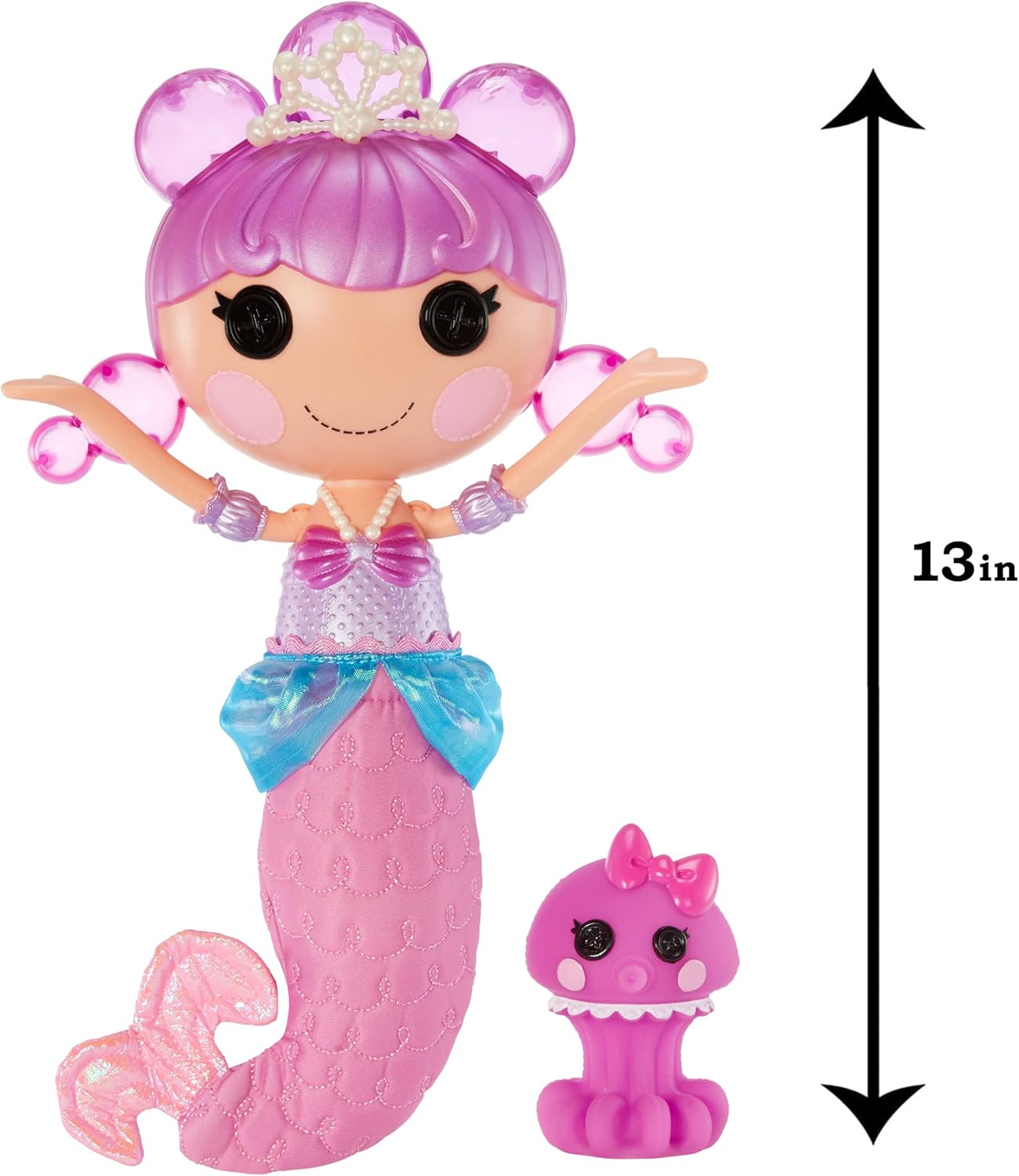 Lalaloopsy Bubbly Mermaid Doll Ocean Seabreeze ampamp Pet Jellyfish Dolls Hair Makes Bubbles ampamp Pet Squirts Water Shell tub Bubbles Solution ampamp Reusable Packaging Playhouse for Ages 3103 578970
