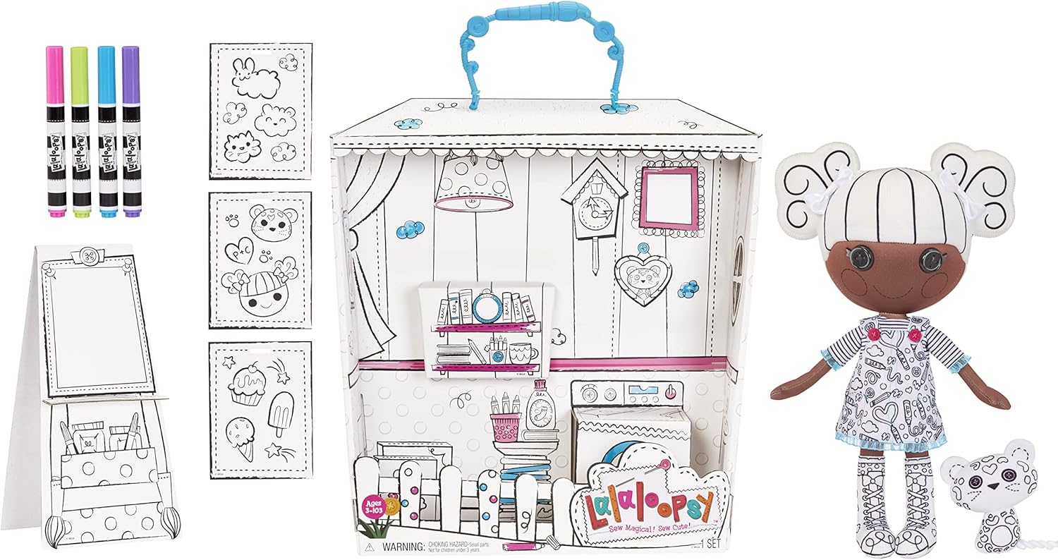 Lalaloopsy Color Me Doll  Penny Dots N Blots 13quot Artist Soft Doll  Pet Cheetah Washable Markers Removable Fashions Reusable Playset Easel ampamp Canvases  Draw Color Wash ampamp Repeat