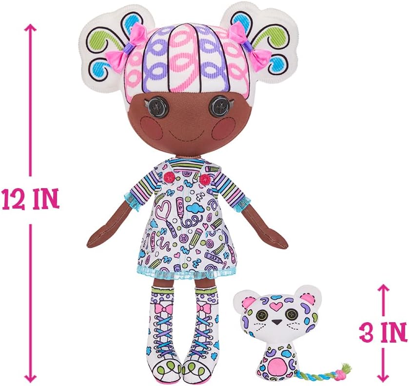 Lalaloopsy Color Me Doll  Penny Dots N Blots 13quot Artist Soft Doll  Pet Cheetah Washable Markers Removable Fashions Reusable Playset Easel ampamp Canvases  Draw Color Wash ampamp Repeat
