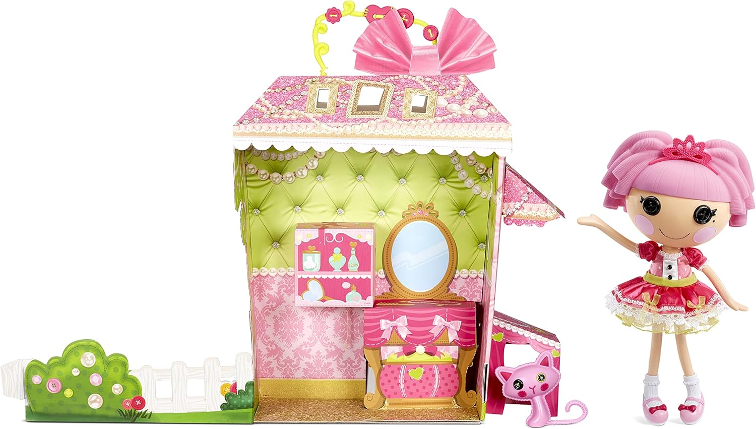 Lalaloopsy Jewel Sparkles and Pet Persian Cat 13quot Princess Doll with Pink Hair Pink Outfit and Accessories Reusable House Playset Gifts for Kids Toys for Girls Ages 3 4 5 to 103 Years Old