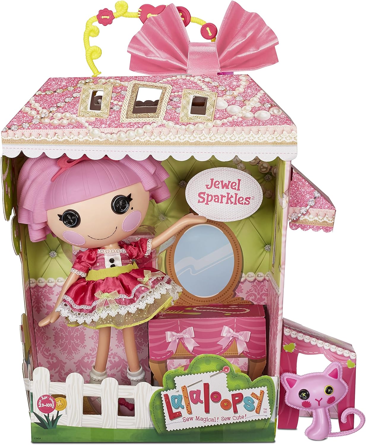 Lalaloopsy Jewel Sparkles and Pet Persian Cat 13quot Princess Doll with Pink Hair Pink Outfit and Accessories Reusable House Playset Gifts for Kids Toys for Girls Ages 3 4 5 to 103 Years Old