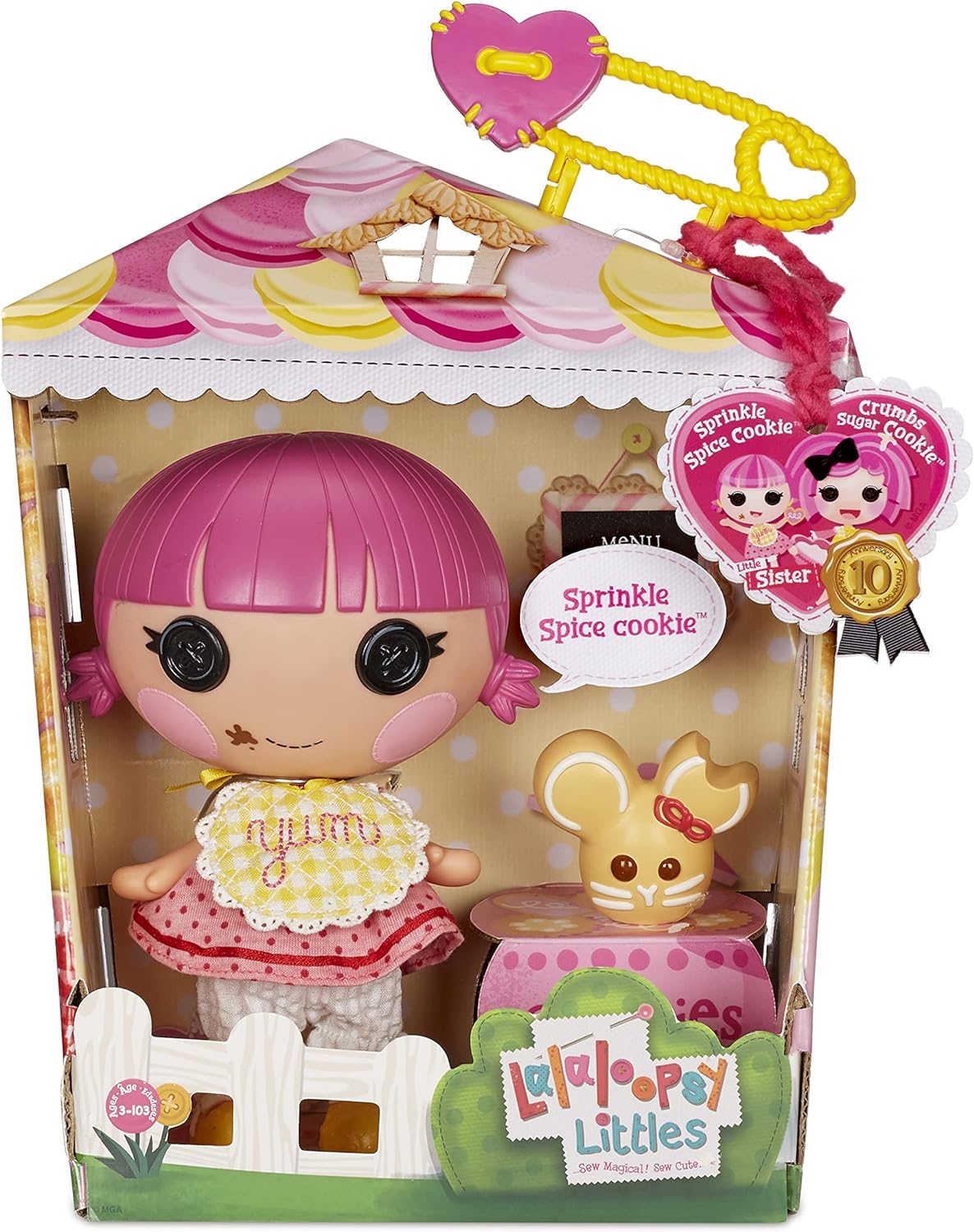 Lalaloopsy Littles Doll Sprinkle Spice Cookie ampamp Pet Mouse 7quot Baker Figure PinkYellow Outfit Accessories Reusable House Playset  Ages 3
