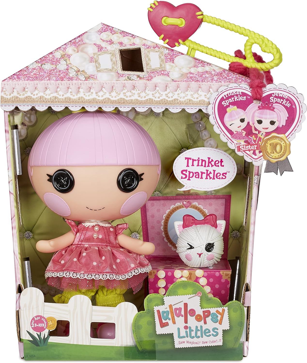 Lalaloopsy Littles Doll Trinket Sparkles and Pet Yarn Ball Kitten 7quot Princess Doll with Pink Outfit ampamp Accessories Reusable House Playset Gifts for Kids Toys for Girls Ages 3 4 5 to 103 Years Old