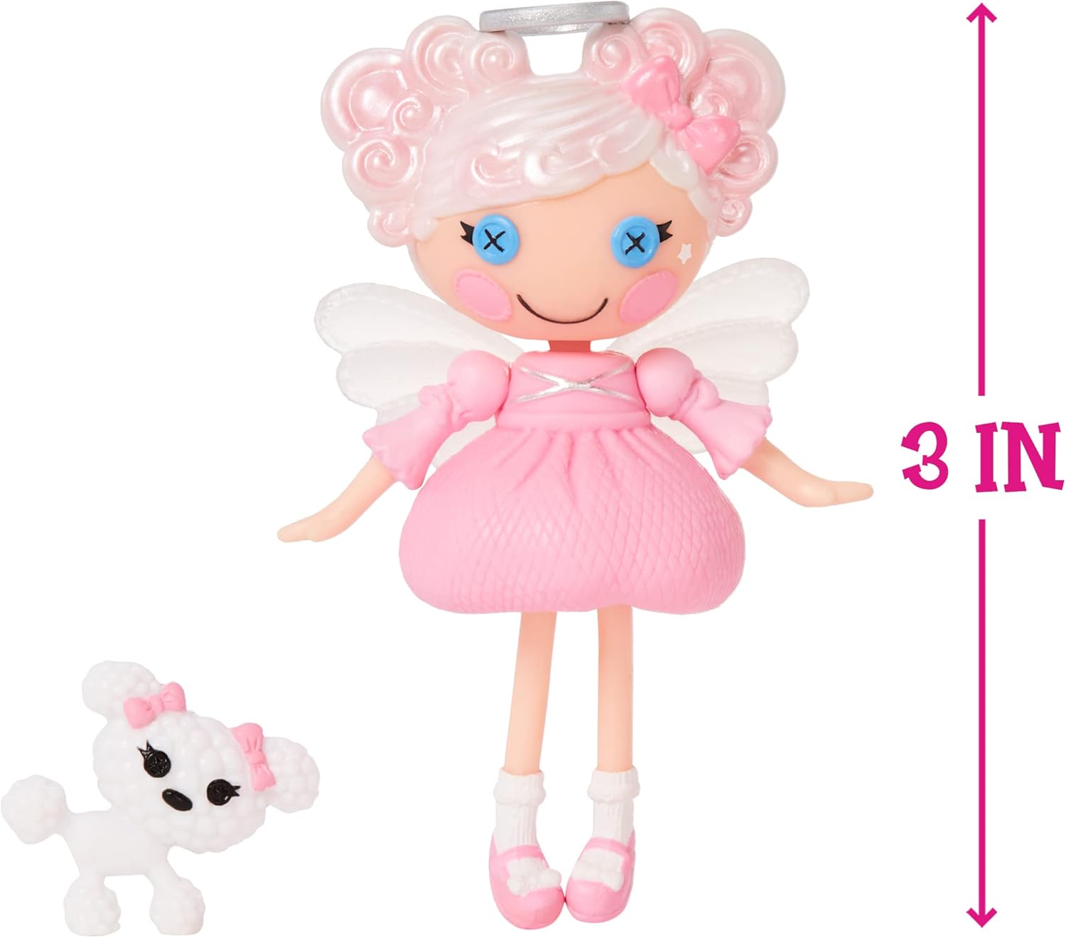 Lalaloopsy Mini Doll  Cloud E Sky with Mini Pet Poodle 3quot Angel Mini Doll with White Hair Halo Wings and Accessories in Reusable House Package playset for Ages 3103 Multicolor 579038