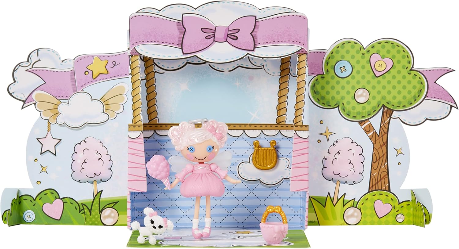Lalaloopsy Mini Doll  Cloud E Sky with Mini Pet Poodle 3quot Angel Mini Doll with White Hair Halo Wings and Accessories in Reusable House Package playset for Ages 3103 Multicolor 579038