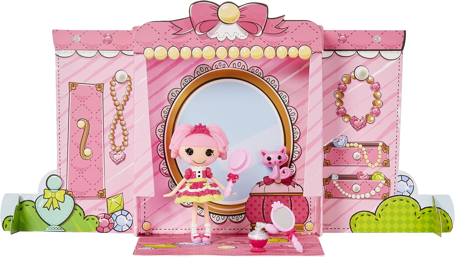 Lalaloopsy Mini Doll  Jewel Sparkles with Mini Pet Persian Cat 3quot Mini Princess Doll with Accessories in Reusable House Package playset for Ages 3103 Multicolor 579045
