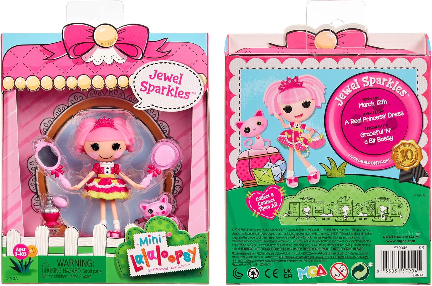 Lalaloopsy Mini Doll  Jewel Sparkles with Mini Pet Persian Cat 3quot Mini Princess Doll with Accessories in Reusable House Package playset for Ages 3103 Multicolor 579045