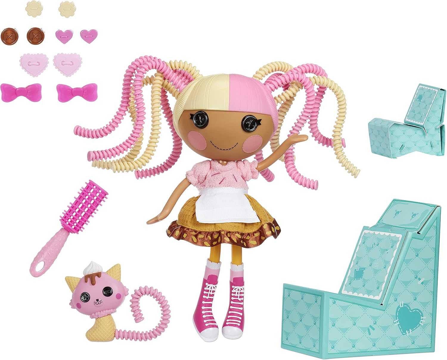 Lalaloopsy Silly Hair Doll Scoops Waffle Cone Doll and Pet Cat 13quot Ice Cream Multicolor Hair Styling Doll ampamp 11 Accessories Salon Playset Kids Gifts Toys for Girls Ages 3 4 5 to 103 Years Old