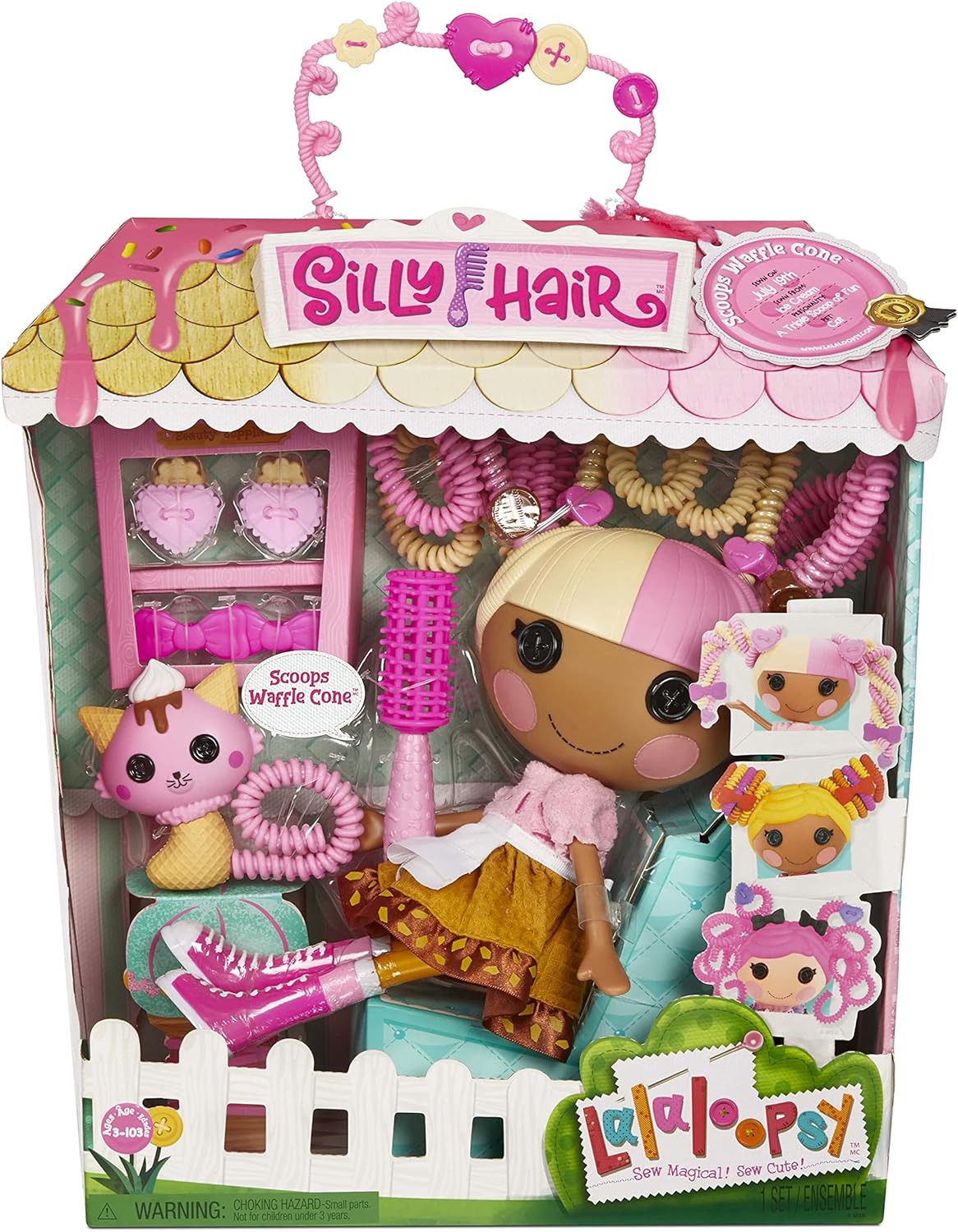 Lalaloopsy Silly Hair Doll Scoops Waffle Cone Doll and Pet Cat 13quot Ice Cream Multicolor Hair Styling Doll ampamp 11 Accessories Salon Playset Kids Gifts Toys for Girls Ages 3 4 5 to 103 Years Old