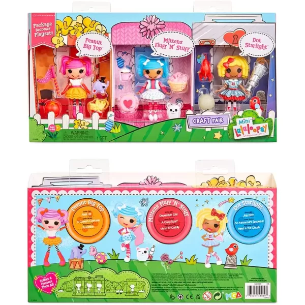Lalaloopsy Mini Craft Fair Dolls ampamp Pets  3Pack with Peanut Big Top Mittens Fluff Dot Starlight Accessories ampamp Playset