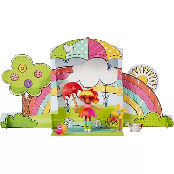 Lalaloopsy Mini Doll  April Sunsplash with Mini Pet Toucan 3quot Colorful Doll with Umbrella Watering can ampamp More Accessories in Reusable Package playset for Ages 3103Multicolor579083