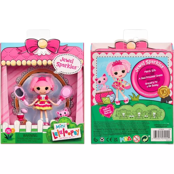 Lalaloopsy Mini Doll  Jewel Sparkles with Mini Pet Persian Cat 3quot Mini Princess Doll with Accessories in Reusable House Package playset for Ages 3103 Multicolor 579045