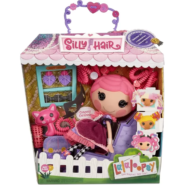 Lalaloopsy Silly Hair Doll  Confetti Carnivale with Pet Cat 13quot Masquerade Ball Party Theme Hair Styling Doll with Pink Hair ampamp 11 Accessories in Reusable Salon Package playset for Ages 3103