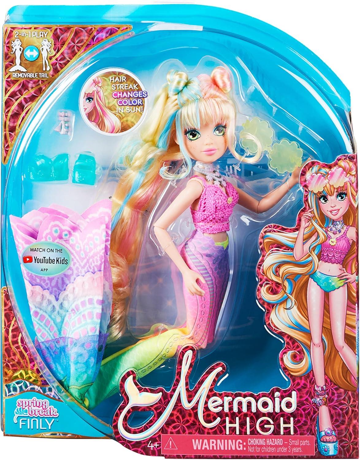 imageMERMAID HIGH Spring Break Finly Mermaid Doll ampamp Accessories with Removable Tail and Color Change Hair Streaks Kids Toys for Girls Ages 4 and upFinly