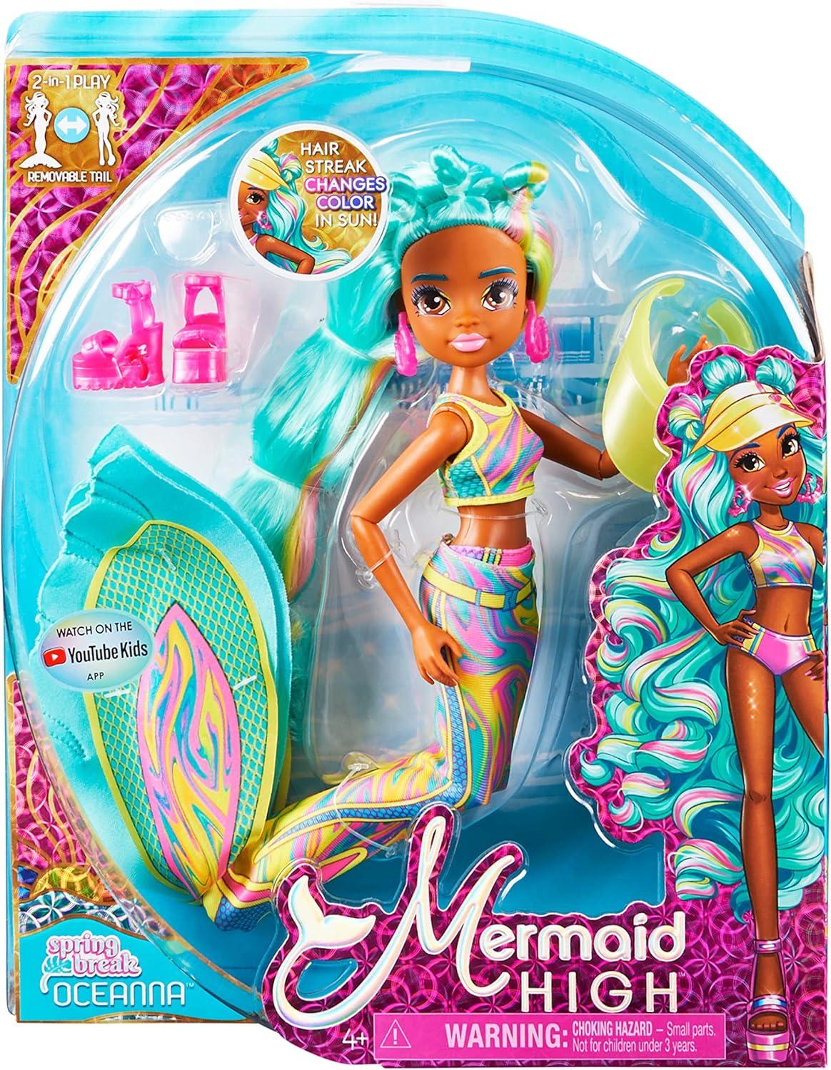 imageMERMAID HIGH Spring Break Finly Mermaid Doll ampamp Accessories with Removable Tail and Color Change Hair Streaks Kids Toys for Girls Ages 4 and upOceanna