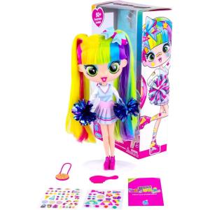 imageDecora Fashion Girlz  Decora Cheerleader  11 FabricCostumed Posable Vinyl Doll with ExtraLong Rainbow Hair 50 Surprises Puffy ampamp Flat Removable Stickers and Accessories