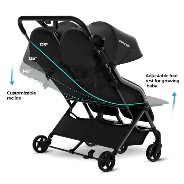 imageMompush Lithe Double Ultralight Stroller Lightweight Side by Side Stroller Two Large Seats with Individual Recline Easy Fold Twin StrollerBlack