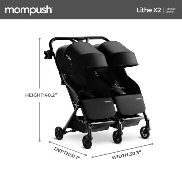 imageMompush Lithe Double Ultralight Stroller Lightweight Side by Side Stroller Two Large Seats with Individual Recline Easy Fold Twin StrollerBlack