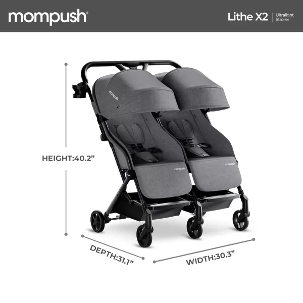 imageMompush Lithe Double Ultralight Stroller Lightweight Side by Side Stroller Two Large Seats with Individual Recline Easy Fold Twin StrollerGrey