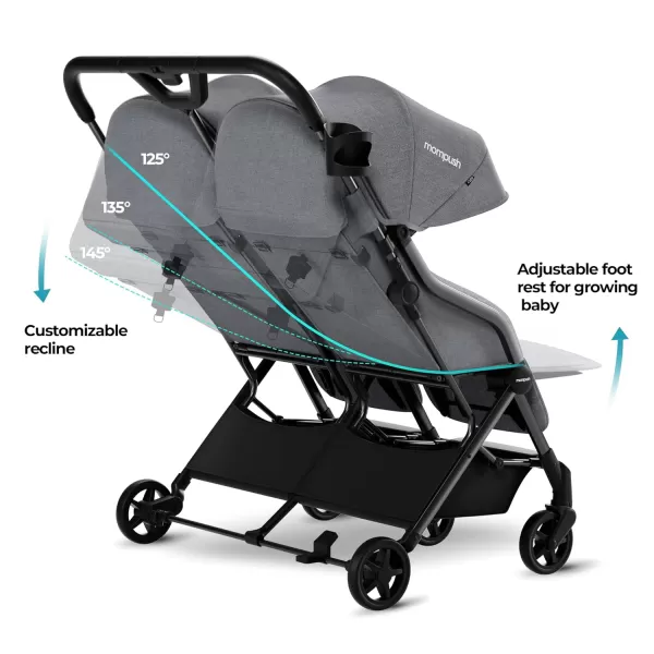 imageMompush Lithe Double Ultralight Stroller Lightweight Side by Side Stroller Two Large Seats with Individual Recline Easy Fold Twin StrollerGrey