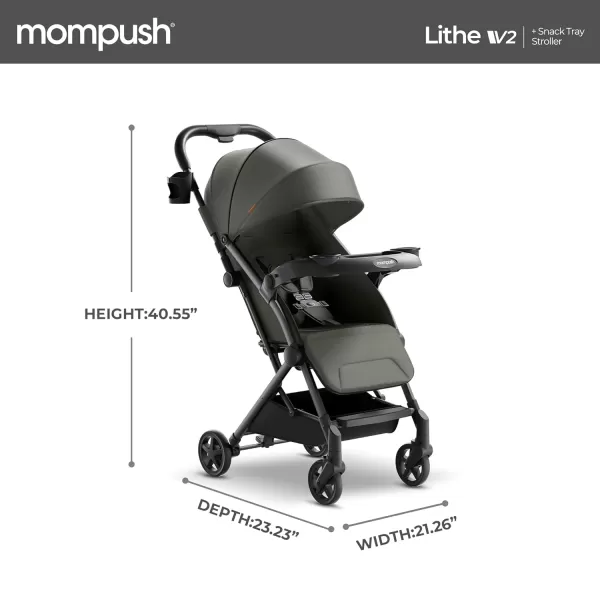 imageMompush Lithe V2 Lightweight Stroller  Snack Tray UltraCompact Fold ampamp Airplane Ready Travel Stroller Near Flat Recline Seat Cup Holder Raincover ampamp Travelbag IncludedForest