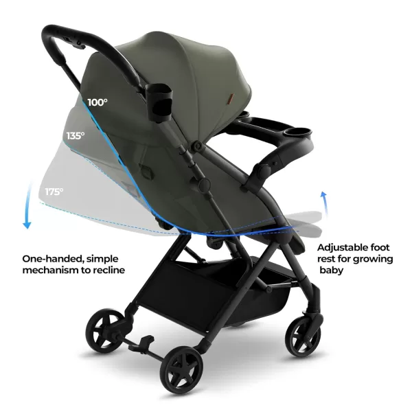 imageMompush Lithe V2 Lightweight Stroller  Snack Tray UltraCompact Fold ampamp Airplane Ready Travel Stroller Near Flat Recline Seat Cup Holder Raincover ampamp Travelbag IncludedForest