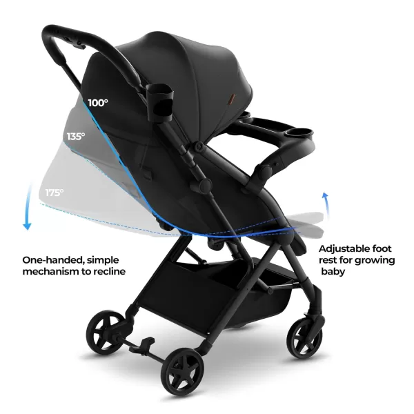 imageMompush Lithe V2 Lightweight Stroller  Snack Tray UltraCompact Fold ampamp Airplane Ready Travel Stroller Near Flat Recline Seat Cup Holder Raincover ampamp Travelbag IncludedBlack