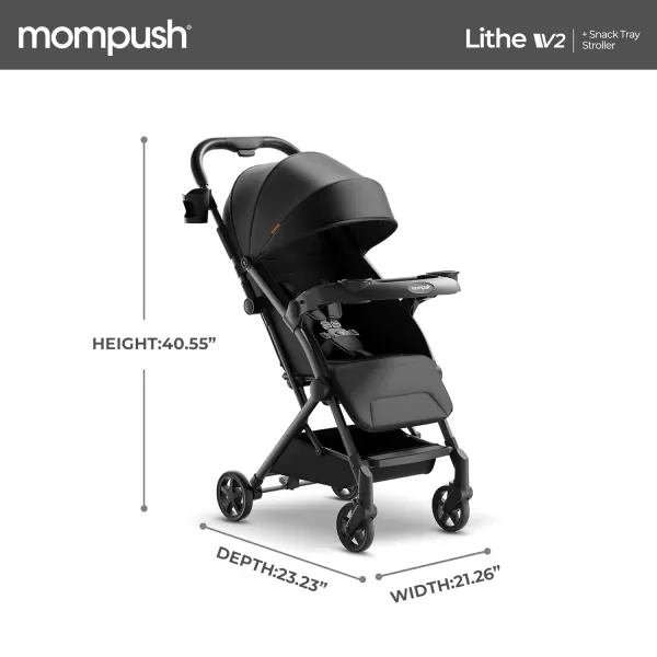 imageMompush Lithe V2 Lightweight Stroller  Snack Tray UltraCompact Fold ampamp Airplane Ready Travel Stroller Near Flat Recline Seat Cup Holder Raincover ampamp Travelbag IncludedBlack