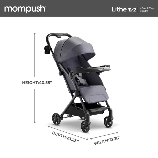 imageMompush Lithe V2 Lightweight Stroller  Snack Tray UltraCompact Fold ampamp Airplane Ready Travel Stroller Near Flat Recline Seat Cup Holder Raincover ampamp Travelbag IncludedGrey