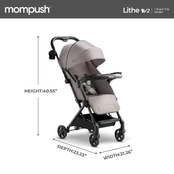 imageMompush Lithe V2 Lightweight Stroller  Snack Tray UltraCompact Fold ampamp Airplane Ready Travel Stroller Near Flat Recline Seat Cup Holder Raincover ampamp Travelbag IncludedKhaki