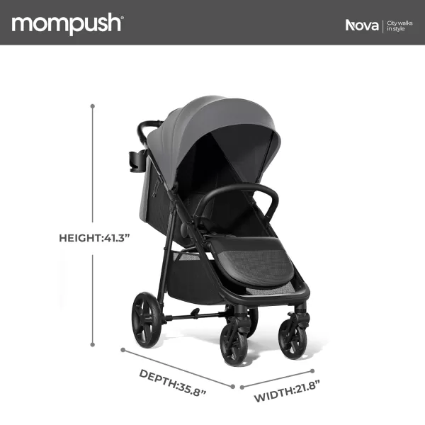 imageMompush Nova Baby Stroller Spacious Seat ampamp LieFlat Mode Toddler Stroller with Large UPF 50 Canopy Compact Folding with One Hand Infant Stroller for Birth to 50 LBGrey