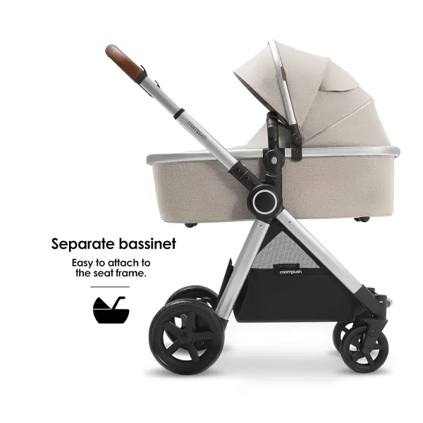 imageMompush Ultimate2 Baby Stroller Premium Convertible FullSize Bassinet Stroller for Toddler Newborn Stroller with Reversible Seat One Hand Recline Pushchair PramCar Seat Adapter IncludedKhaki