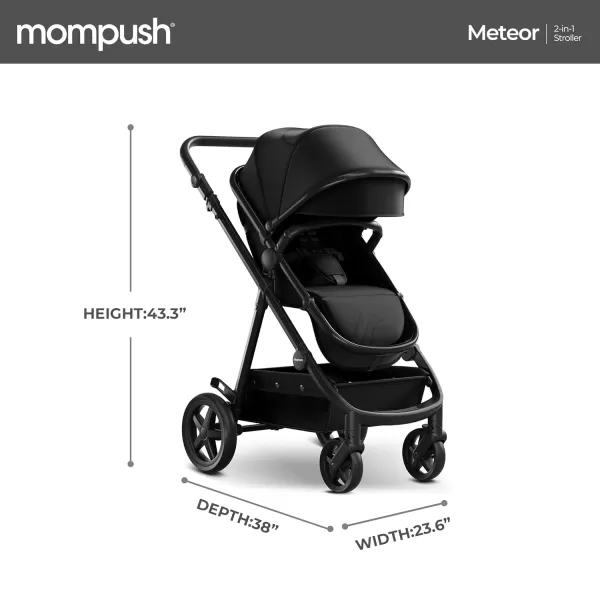 imageMompush Meteor 2 Baby Stroller 2in1 with Bassinet Mode Compatible with Infant Car Seat Adapter Included  Stable Bassinet Stroller Combo FullSize Baby Strollers for Family OutingsBlack