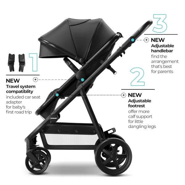 imageMompush Meteor 2 Baby Stroller 2in1 with Bassinet Mode Compatible with Infant Car Seat Adapter Included  Stable Bassinet Stroller Combo FullSize Baby Strollers for Family OutingsBlack