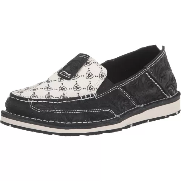 imageARIAT Womens Cruiser Boat ShoeBlack Suede EmbossBlack and White Ariat Logo