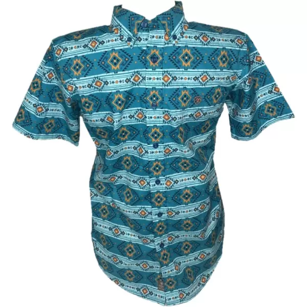 imageARIAT Blue Aztec Print Konner Boys Classic Fit Short Sleeve Button Down Shirt 10044025Turquoise