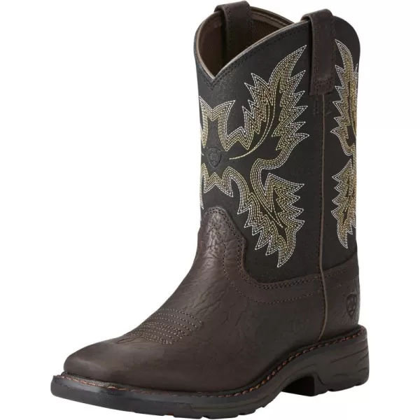 imageAriat Unisex Kids WorkHog Wide Square Toe BootBruin BrownBlack