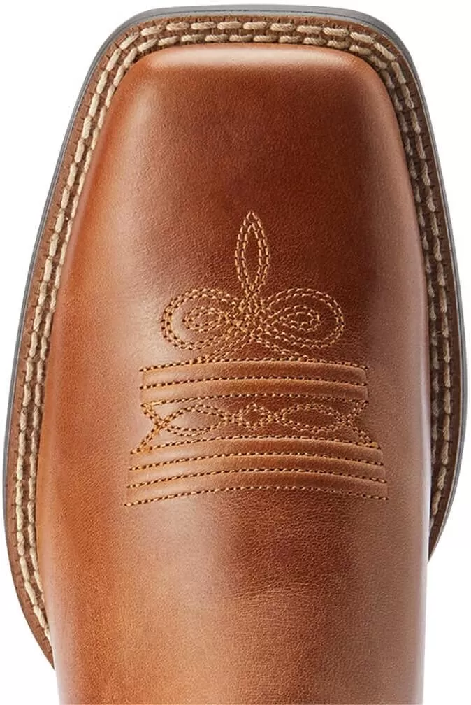 imageAriat Womens Round Up Wide Square Toe Western BootBeduino BrownTurq Floral Emboss