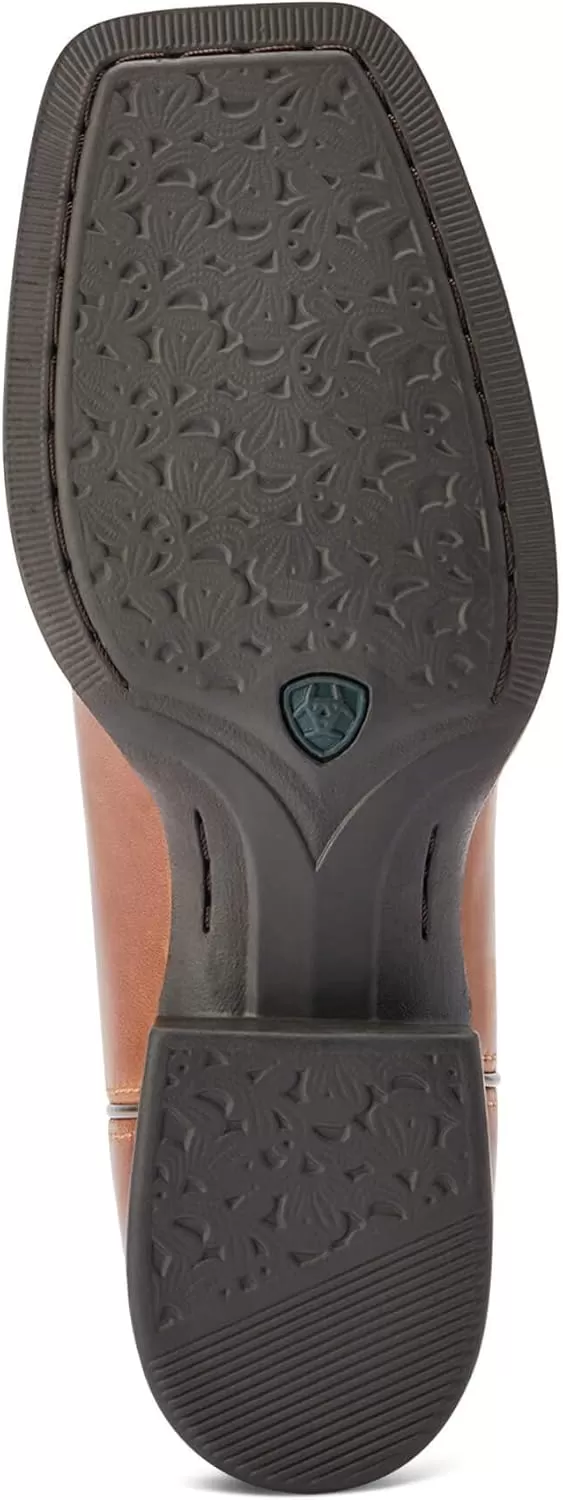 imageAriat Womens Round Up Wide Square Toe Western BootBeduino BrownTurq Floral Emboss