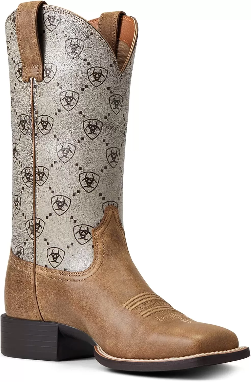 imageAriat Womens Round Up Wide Square Toe Western BootBrown BomberAriat Logo