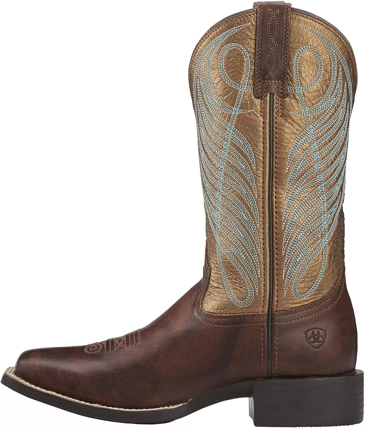 imageAriat Womens Round Up Wide Square Toe Western BootBrown PatinaBrick Red