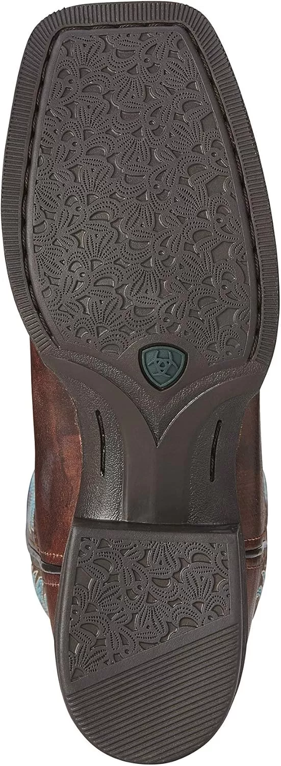 imageAriat Womens Round Up Wide Square Toe Western BootBrown PatinaBrick Red